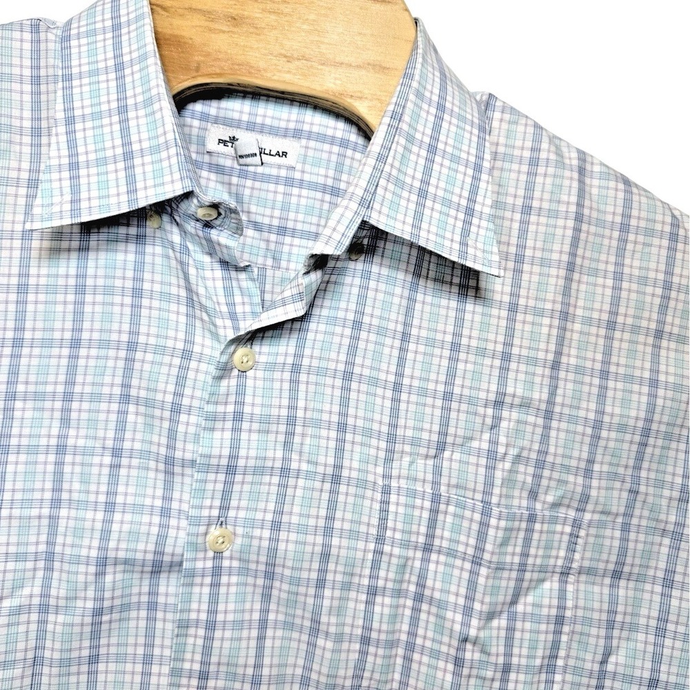 Peter Millar XXL 2XL Men's Blue Purple Plaid Long Sleeve Button Down Shirt Dress